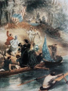 « Allons déjeuner ? … - Créteil sur Marne » chromolithographie la série La Journée des canotiers (1861) par Morlon, Régnier et Bettannier © coll. Part.