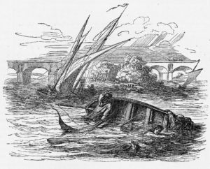 Canots à voiles et chavirage des canotiers dans Tableau de Paris d'Edmond Texier 1852 (coll. part.)