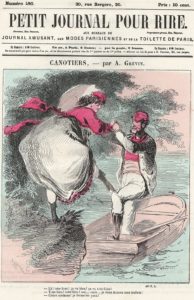 L'embarquement de la canotière. Série « Canotiers » par Grévin in Petit journal pour rire n° 490, 1865 © coll. part.
